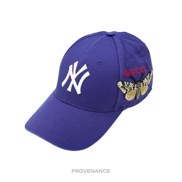 🔴 Gucci x NY Yankees Embroidered Hat Cap - Blue with Moth - Picture 1 of 13
